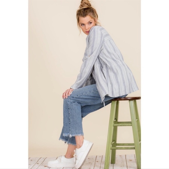 Thread Essentials Soft Lightweight Stripe Linen Jacket M Blue White 9730 - Picture 3 of 10